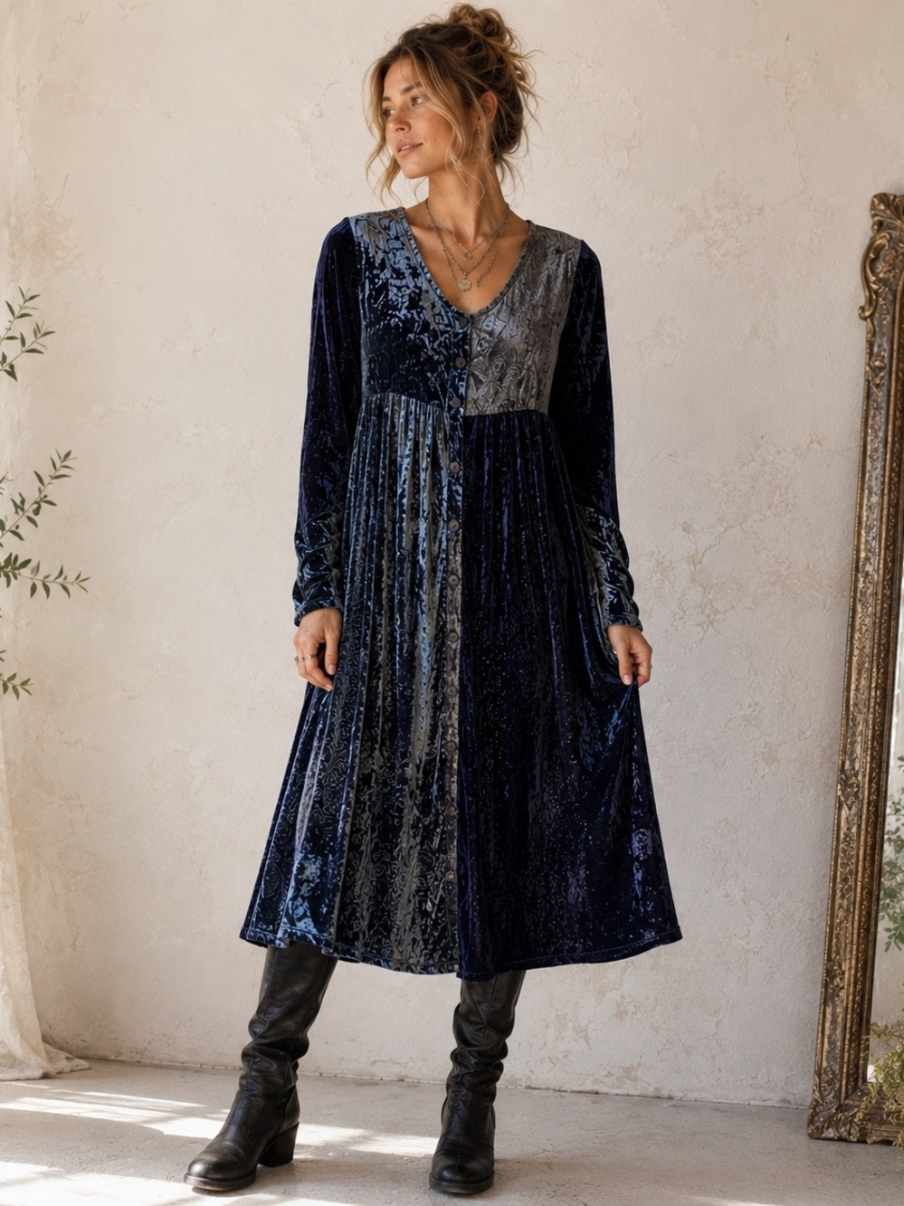 April Cornell Pudding Shop Vintage Velvet Paisley Button Front Dress